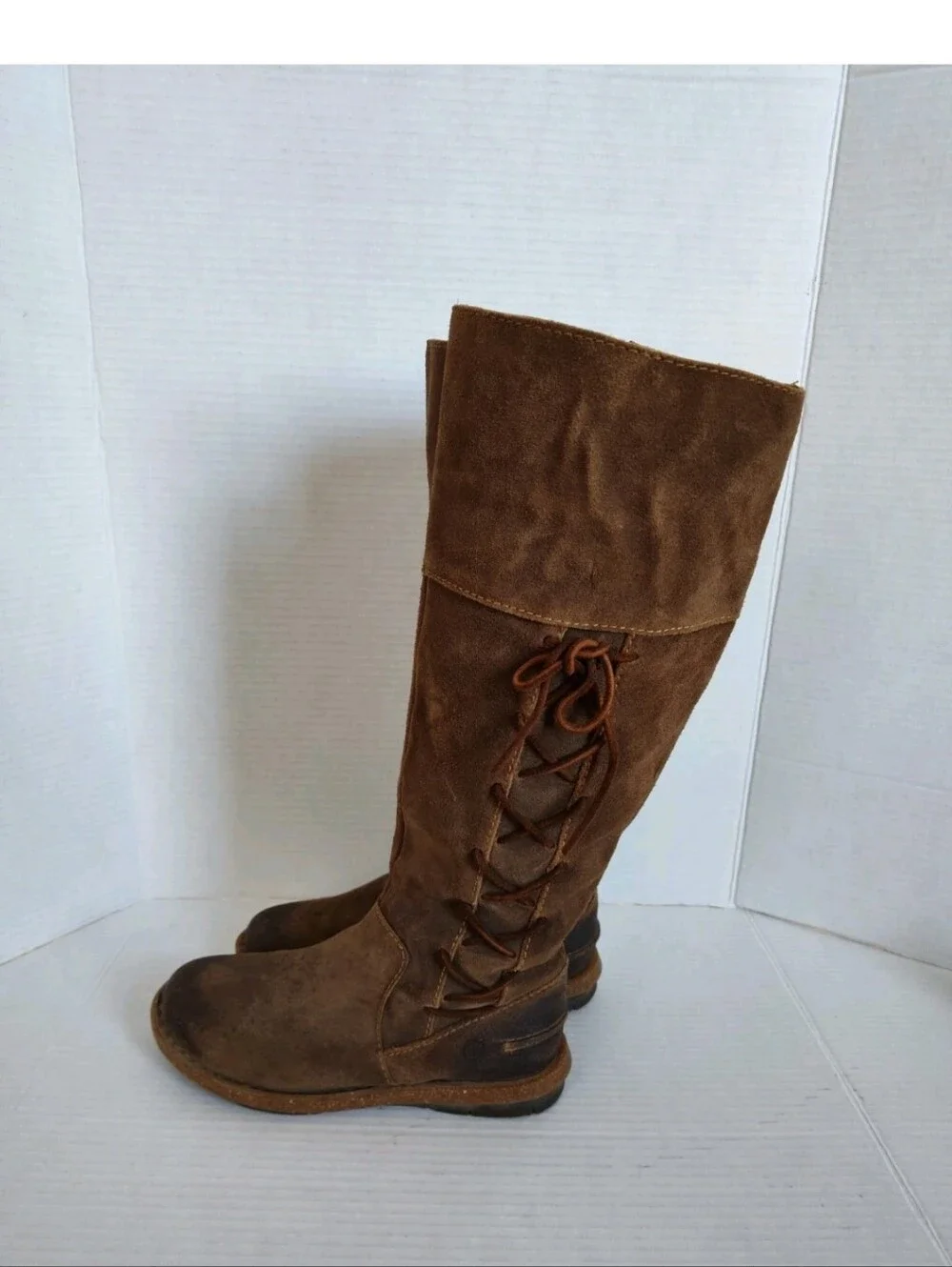 BORN Women's Tarla Brown Suede Leather Boots Size 7 Tall Distressed Side Zip